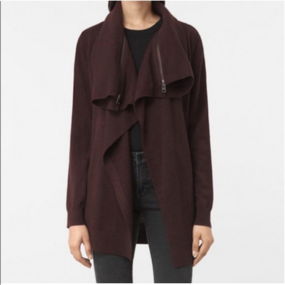 All Saints Dahlia Asymmetrical Zipper Dark Purple Sweatshirt Cardigan